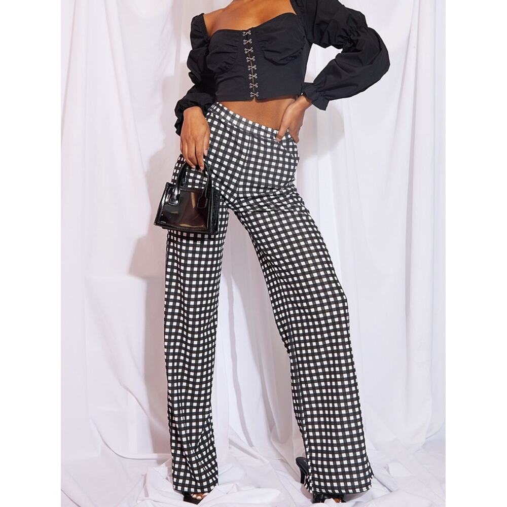 PrettyLittleThing Gingham Wide Leg Pants